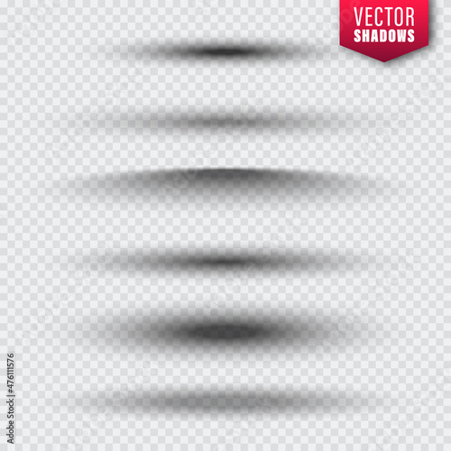 Vector shadows collection on transparent background. Realistic shadow effect for design. Vector illustration.
