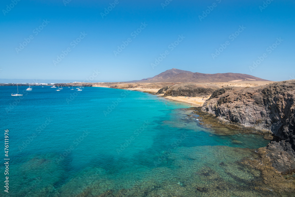 View of the beautiful La Cera Beach (Playa de la Cera) and Pozo Beach (Playa del Pozo) - Lanzarote, Canary Islands, Spain 