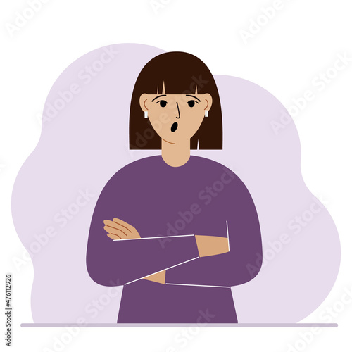 The woman is screaming and upset. The arms are crossed over the chest. Vector