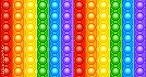 Colorful silicone anti-stress pop it toy texture, pattern. Trendy sensory game for children. Rainbow push pop fidget toy with brightly colored popping bubbles. Vector illustration
