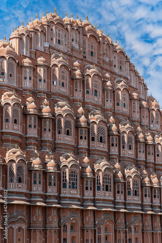 Hawa Mahal, pink palace of winds in old city Jaipur, Rajasthan, India. Background of indian architecture