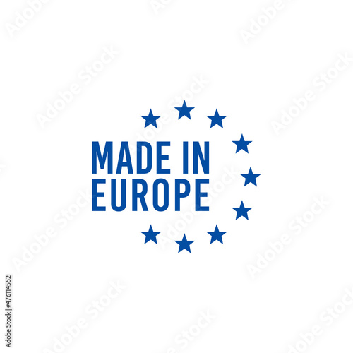 Made in EU icon label in blue color. quality sign. Stock vector illustration isolated on white background