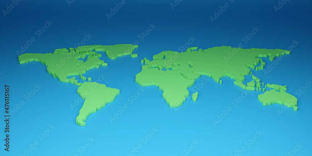 World map in three dimensions. 3d illustration.