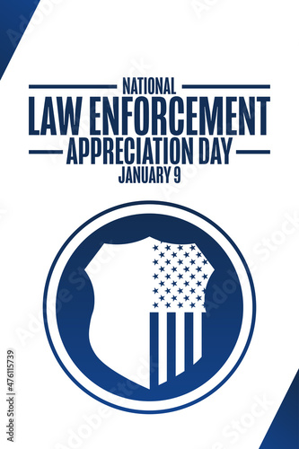 National Law Enforcement Appreciation Day. January 9. Holiday concept. Template for background, banner, card, poster with text inscription. Vector EPS10 illustration.