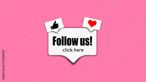 follow us banner, comments and likes, business, on pink fone