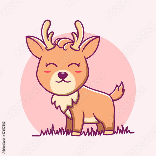 Cute Deer Cartoon Icon Illustration. Animal Flat Cartoon Style