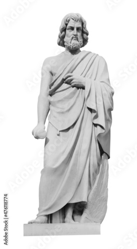 Statue of the biblical inventor Daedalus. Ancient sculpture isolated on white background. Classic antiquity man portrait