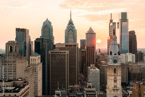 Foto Aerial panoramic cityscape of Philadelphia financial downtown, Pennsylvania, USA