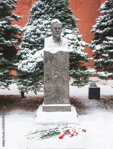 December 5, 2021, Moscow, Russia. Monument at the grave of Soviet statesman Felix Dzerzhinsky in the necropolis near the Kremlin wall on Red Square. photo