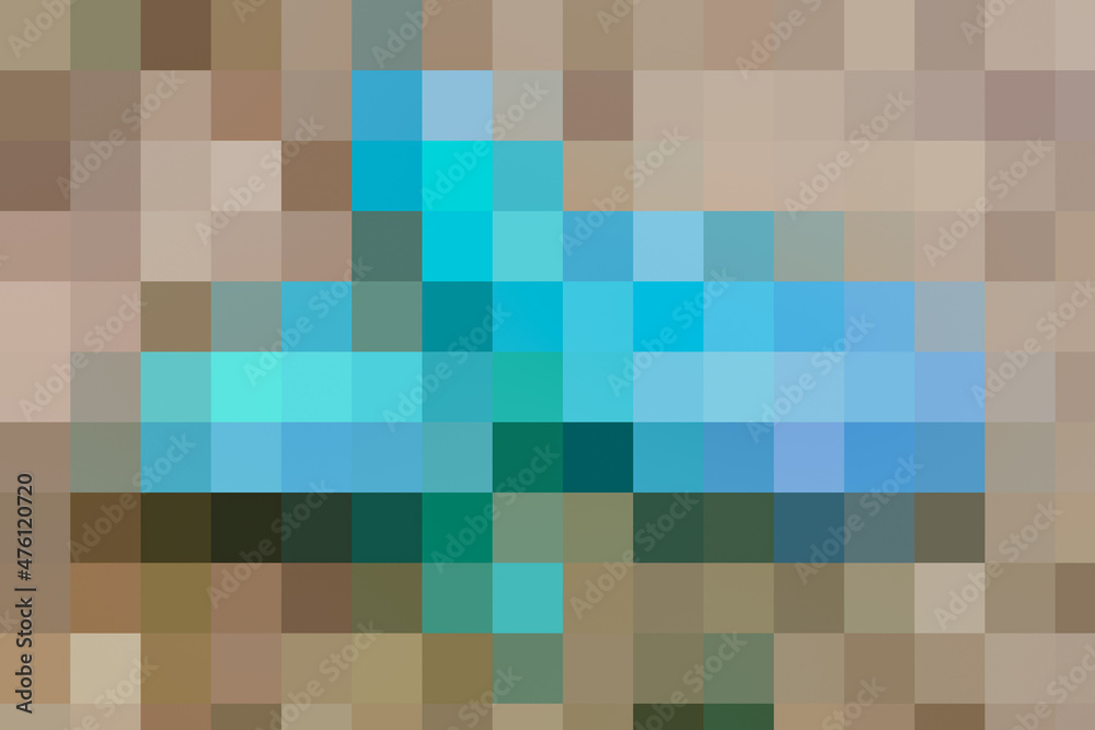 Abstract pixel mosaic with blue squares in the center and brown around Abstract pixel mosaic with blue squares in the center and brown around