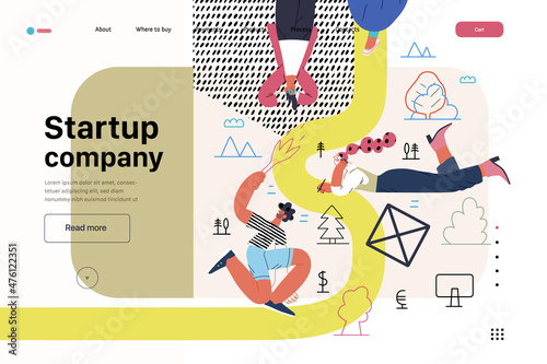 Startup illustration, website landing template. Concept of building new business