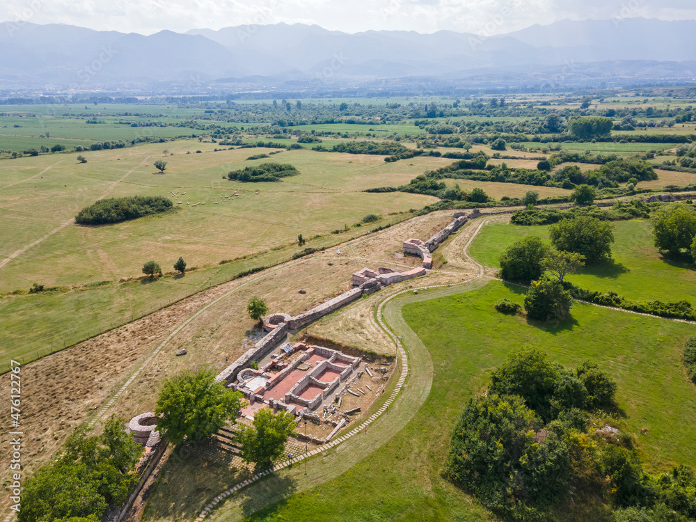 Aerial view of ruins of ancient Roman city Nicopolis ad Nestum, Bulgaria