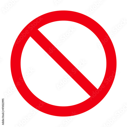 Sign forbidden. Icon symbol ban. Red circle sign stop entry ang slash line isolated on white background. Mark prohibited. Round cross logo restrict entrance. Signal cancel enter. Vector illustration