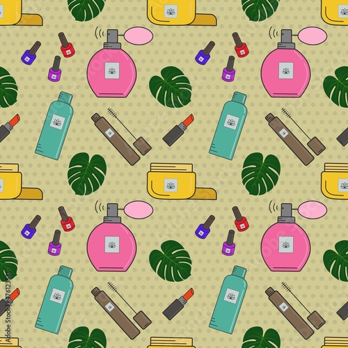 Vector seamless pattern of cosmetics.