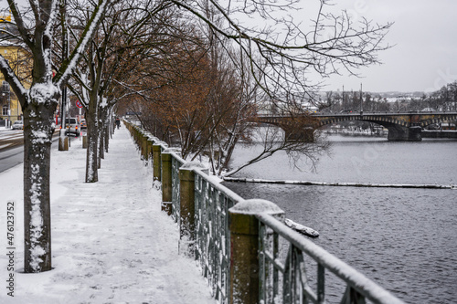 Snow on embankment in winter Prague © pyty