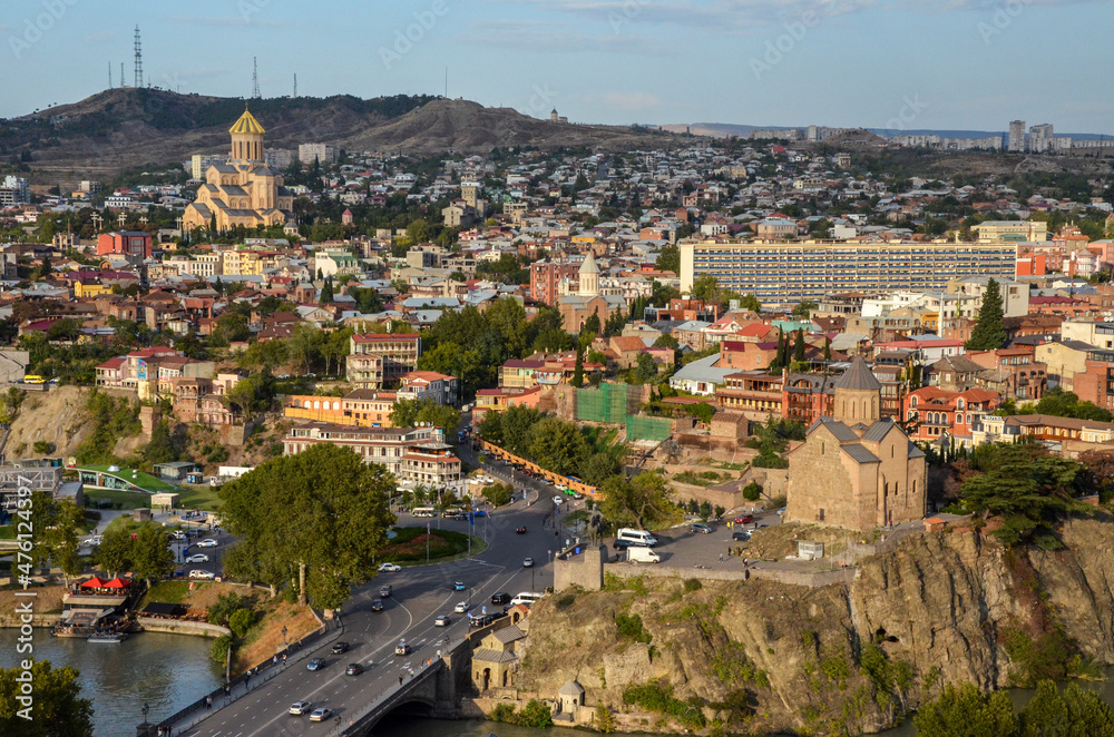 Beautiful scenic view of old Tbilisi the capital of Georgia from Narikala fortress