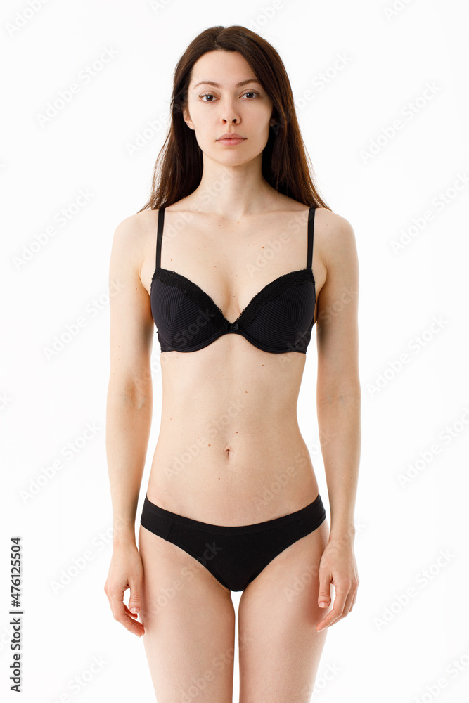 Model tests. Snap Models back view, Beautiful brunette woman in underwear, isolated on white. Model tests. Snap Models back view, Beautiful brunette woman in underwear, isolated on white.