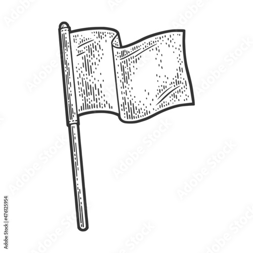 Blank white flag sketch engraving vector illustration. T-shirt apparel print design. Scratch board imitation. Black and white hand drawn image.
