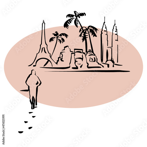illustration of a men and cityscape