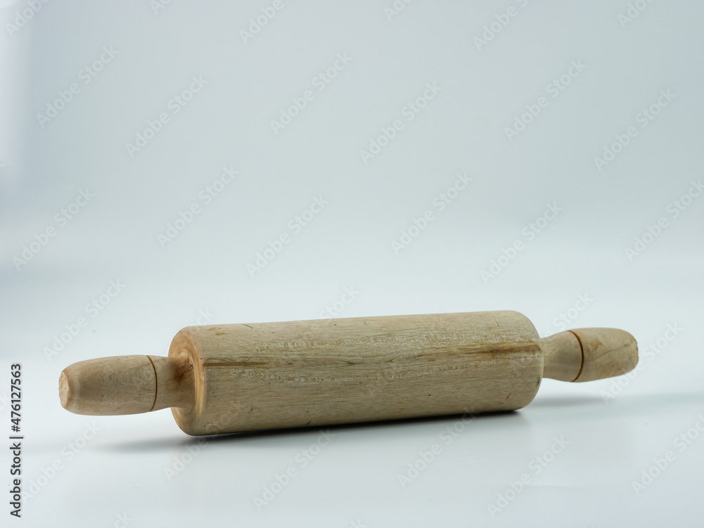 wooden rolling pin isolated on white background