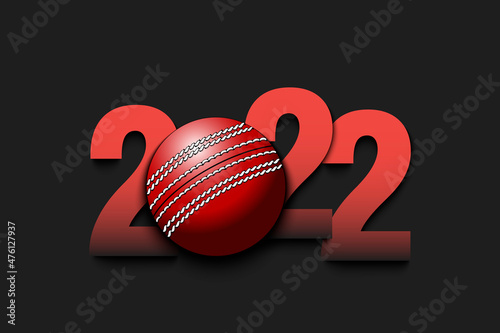 New Year numbers 2022 and cricket ball on an isolated background. Design pattern for greeting card, banner, poster. Vector illustration