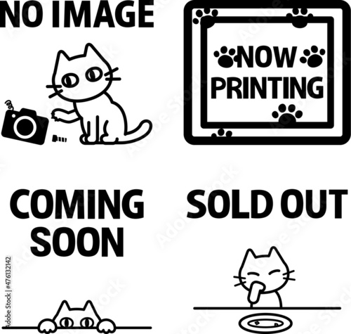 NO IMAGEやSOLD OUTの文字と猫のアイコン