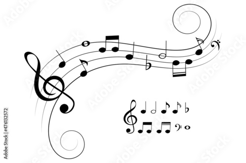 Musical element and music notes, symbols isolated vector illustration.