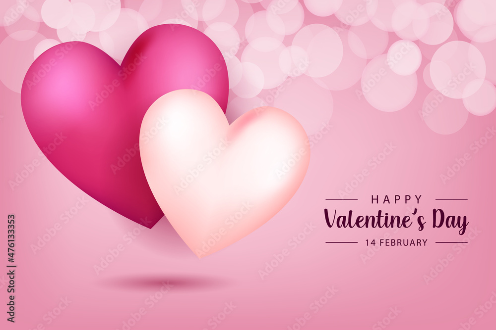 Happy Valentine's Day vector design background with realistic 3d heart for Greeting Card,  flyer, Poster, Banner etc. Vector Illustration Graphic.