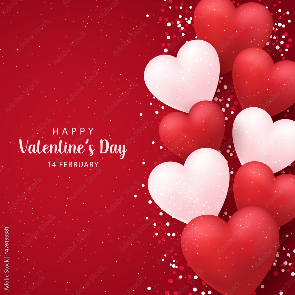 Happy Valentine's Day vector design background with realistic 3d heart for Greeting Card,  flyer, Poster, Banner etc. Vector Illustration Graphic.
