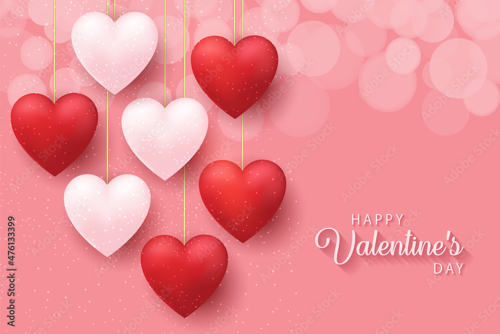 Lovely happy valentines day background with realistic hearts style background design for greeting card, poster, banner. Vector illustration.