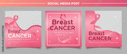 Hand drawn flat international day against breast cancer instagram stories collection with photo