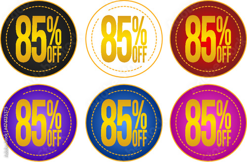 Set sale 85 off banners  discount tags  promotion stickers  vector illustration.