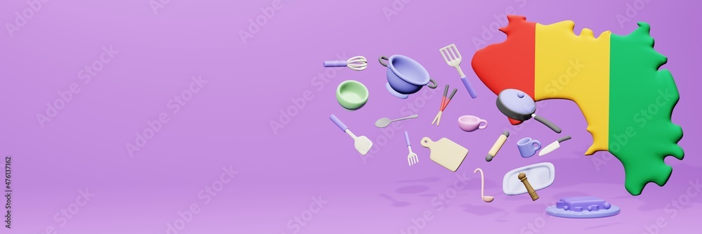 3d rendering of kitchen utensils usage in Guinea for data display
