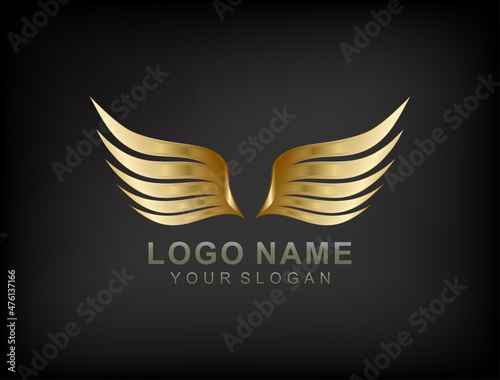 Wings logo design inspirations in gold colors. 3d style