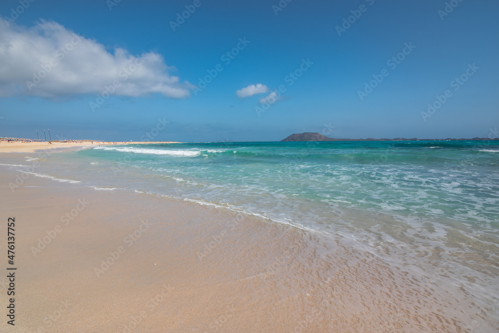 View of El Viejo Beach (Playa El Viejo), located at Grandes Playas Corralejo - Fuerteventura, Canary Islands, Spain