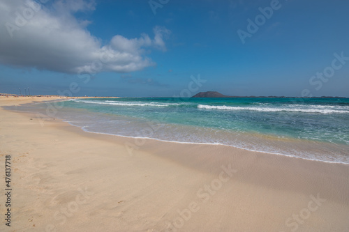 View of El Viejo Beach  Playa El Viejo   located at Grandes Playas Corralejo - Fuerteventura  Canary Islands  Spain