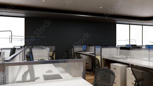 office area with blank wall 3d design interior
