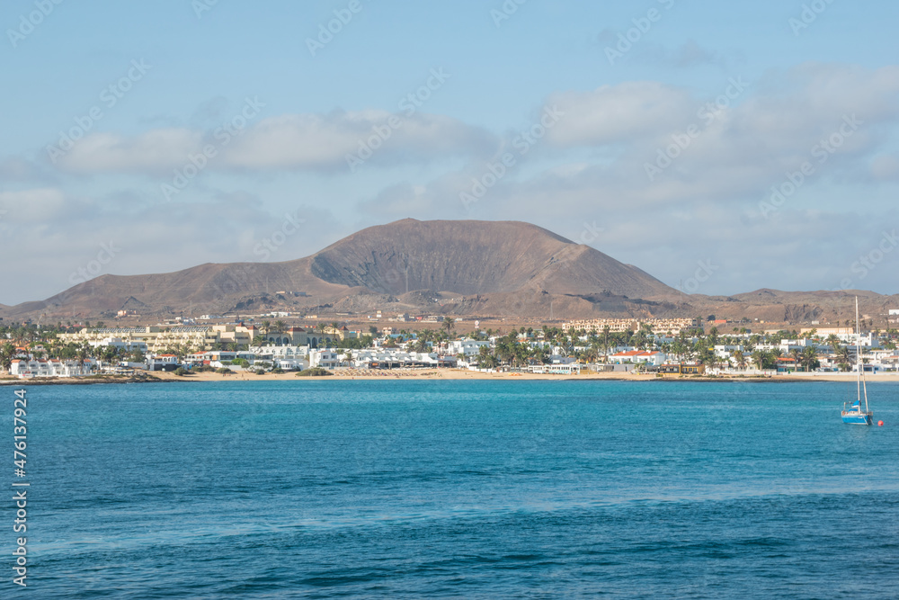 View of the town of Corralejo and it's gigant extinct volcano - Corralejo, Fuerteventura, Canary Islands, Spain