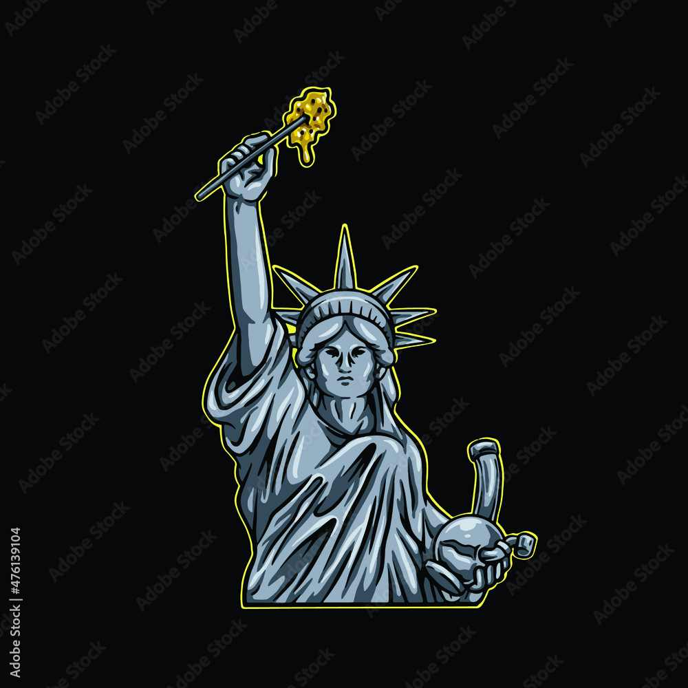 Vecteur Stock liberty statue holding wax and bong from weed cannabis