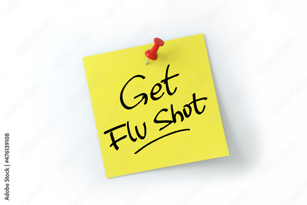 get flu shot written on yellow sticker note over white background get flu shot written on yellow sticker note over white background