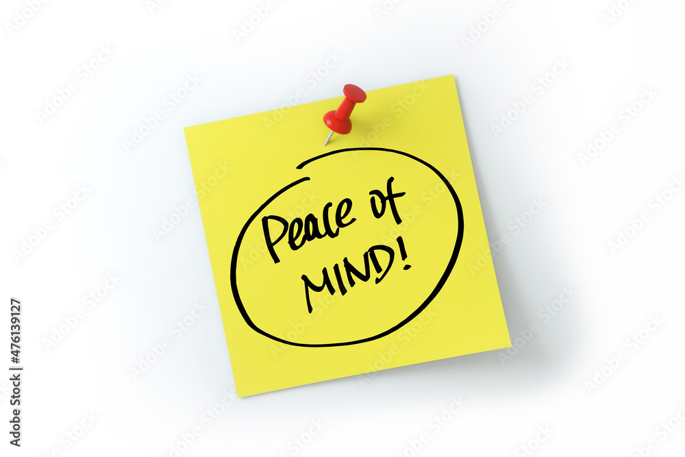 peace of mind written on yellow sticker note over white background peace of mind written on yellow sticker note over white background