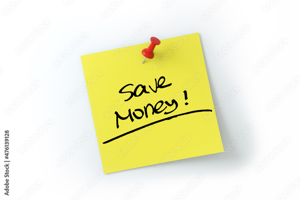 save money written on yellow sticker note over white background save money written on yellow sticker note over white background