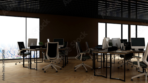 office workspace area with blank wall 3d design interior