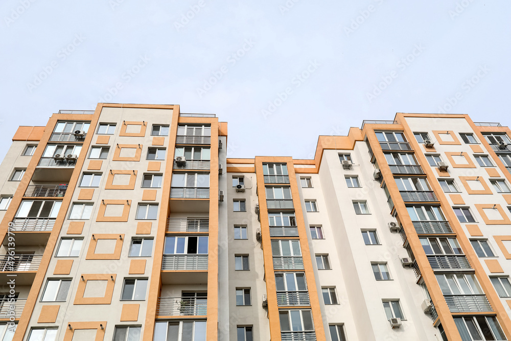 View of modern bright building in city