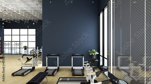 modern gym wall logo mockup with fitness equipment