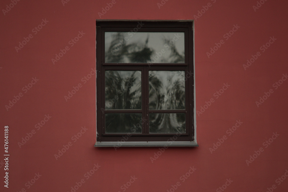Front view of window exterior on brick wall Front view of window exterior on brick wall