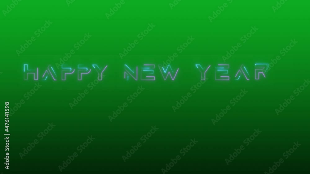 Animated happy new year with neon text and black background and green screen Animated happy new year with neon text and black background and green screen