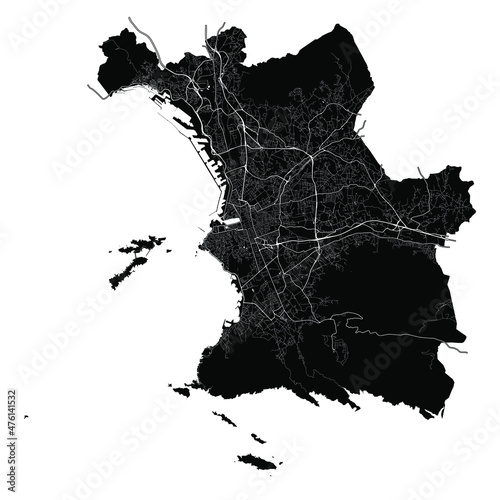 Marseille, Bouches-du-Rhône, France, France, Black and White high resolution vector map