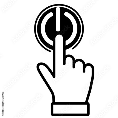 Hand pushing power button icon