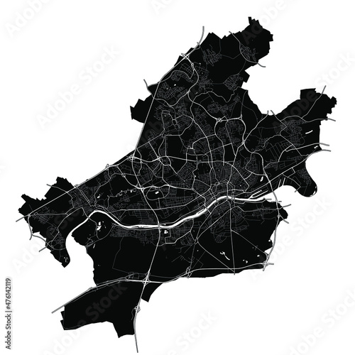 Frankfurt am Main, Hesse, Germany, Germany, Black and White high resolution vector map